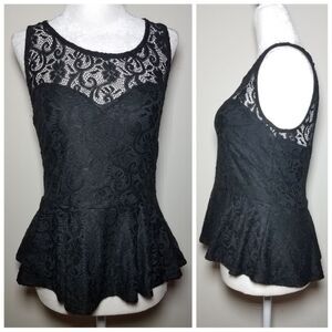BONGO|Black Lace Peplum Top, MEDIUM
